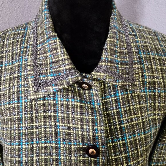 JM Collection Womens Tweed Button-Up Blazer Size 12 Green Blue Pockets Lined - Picture 7 of 9